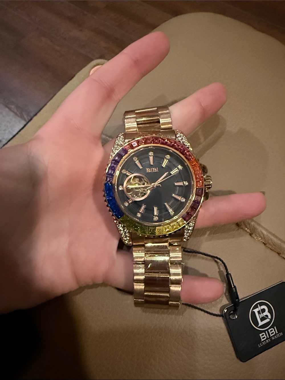BiBi Rose Gold Watch with Multicolor Crystal Bezel